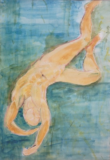 Modern British, pair of ink and watercolours, Nude studies, 41 x 57cm, unsigned. Condition - good